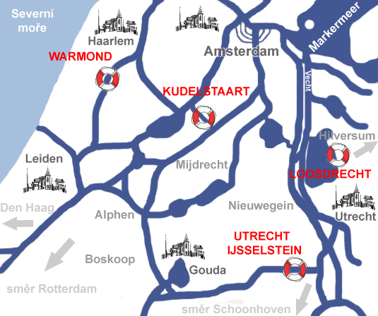Dovolená s lodí.cz, střední Holandsko - mapa plavební oblasti